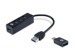Conceptronic HUB 3 PORTE USB 3.2 GEN 1 (3.1 GEN 1) TYPE-A (HUBBIES04B) NERO CON ADATTATORE USB-C