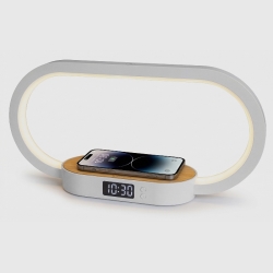 Techmade LAMPADA LED CON OROLOGIO DIGITALE RICARICA WIRELESS 15W BAMBOO (TM-2221-BB)